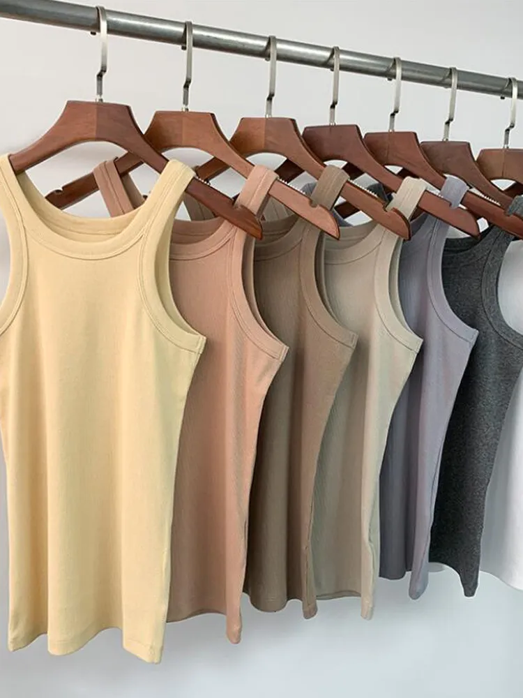 Women's Tanks Camis Nordic Style Casual Women Tops Organic Cotton Tank Thread Solid Slim Women Fashion Vest/camis 230311