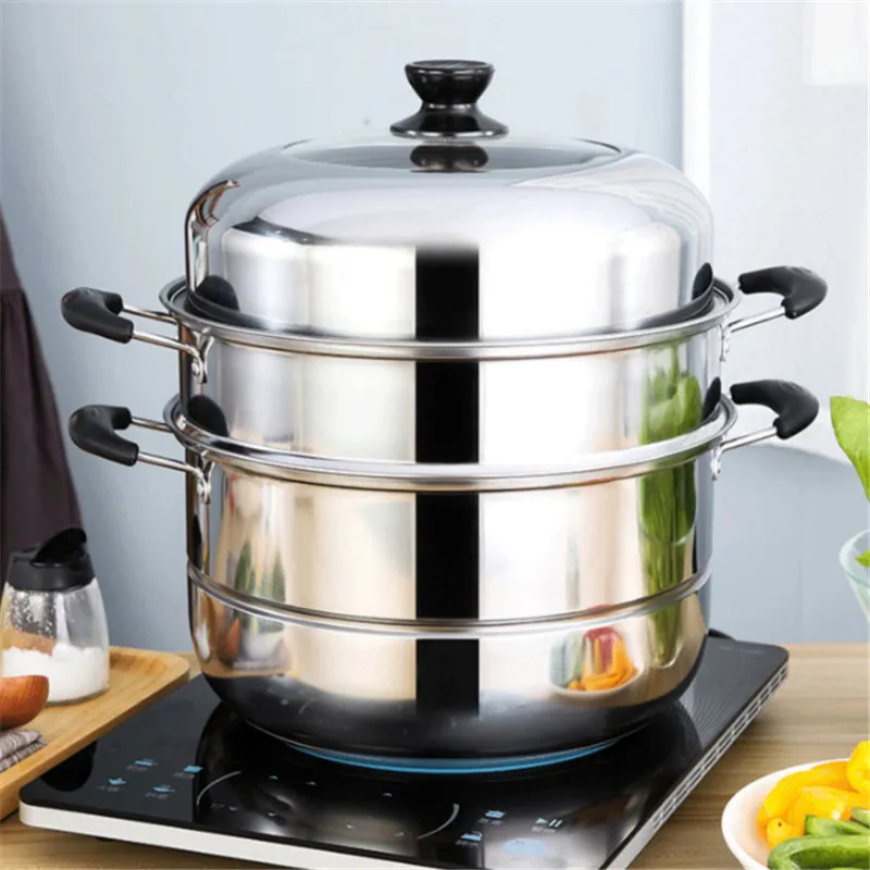 Double Boilers Stainless Steel two Three layer Thick Steamer pot Soup Steam Pot Universal Cooking Pots for Induction Cooker Gas Stove steam 230311