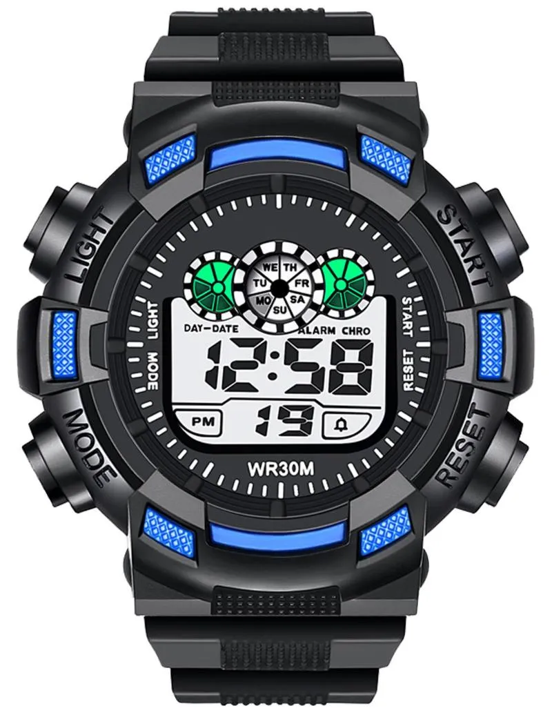 Bilek saatleri toptan fiyat erkek spor dijital saatler su geçirmez askeri spor saati ile alarm zamanlayıcısı siyah bilek p2027