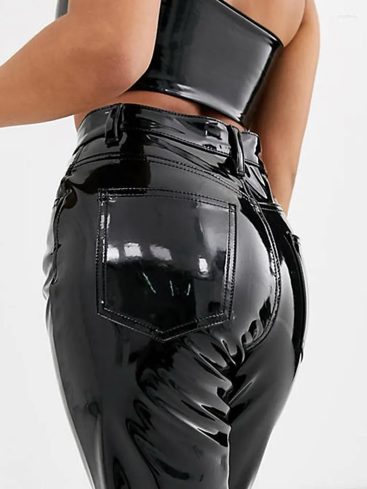 LATEX PENCIL SKIRT Shine Patent Leather Black High Rise Split Zipper Vinyl  PVC