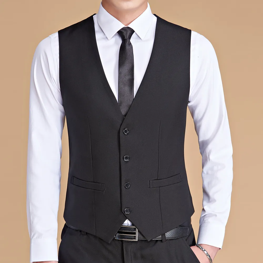 Мужские жилеты Men Men Fashion Casual Caule Caffice Solid Color Single Breads Slim Clim Light Business Vest Lesistcoat Men 230311