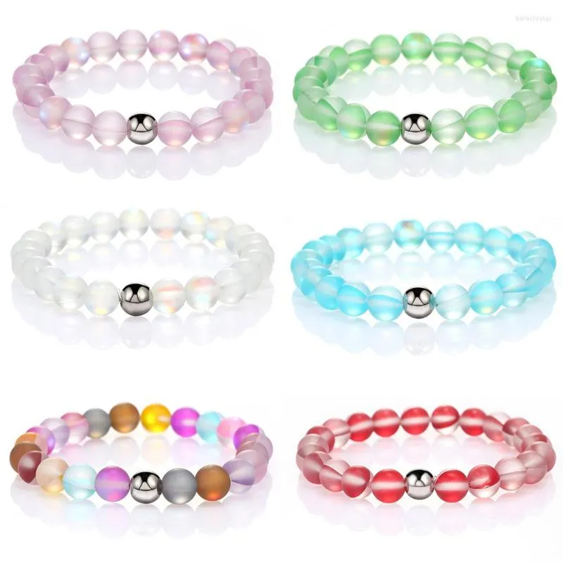 STRAND 2023 kleurrijke glazen stenen kralen armband voor vrouwen trendy elastische glitter heldere maansteen armbanden gelukkige sieraden