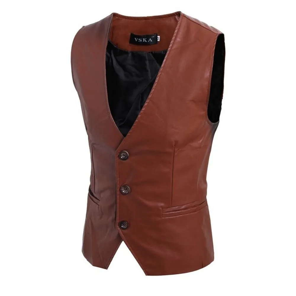 Men's Vests ZOGAA men's vest simple and versatile leather slim fit 230311_voghion.com