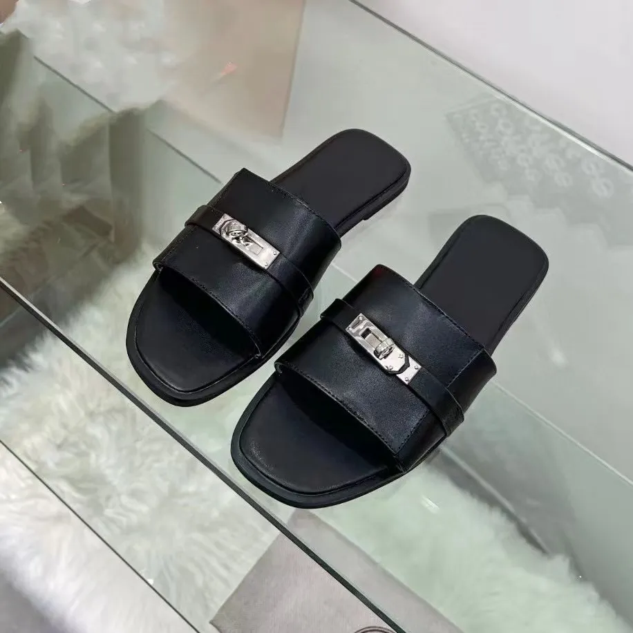 【2plan】Lobby Slider Leather Slippers Designer Genuine Leather Laines London Slippers Top Quality