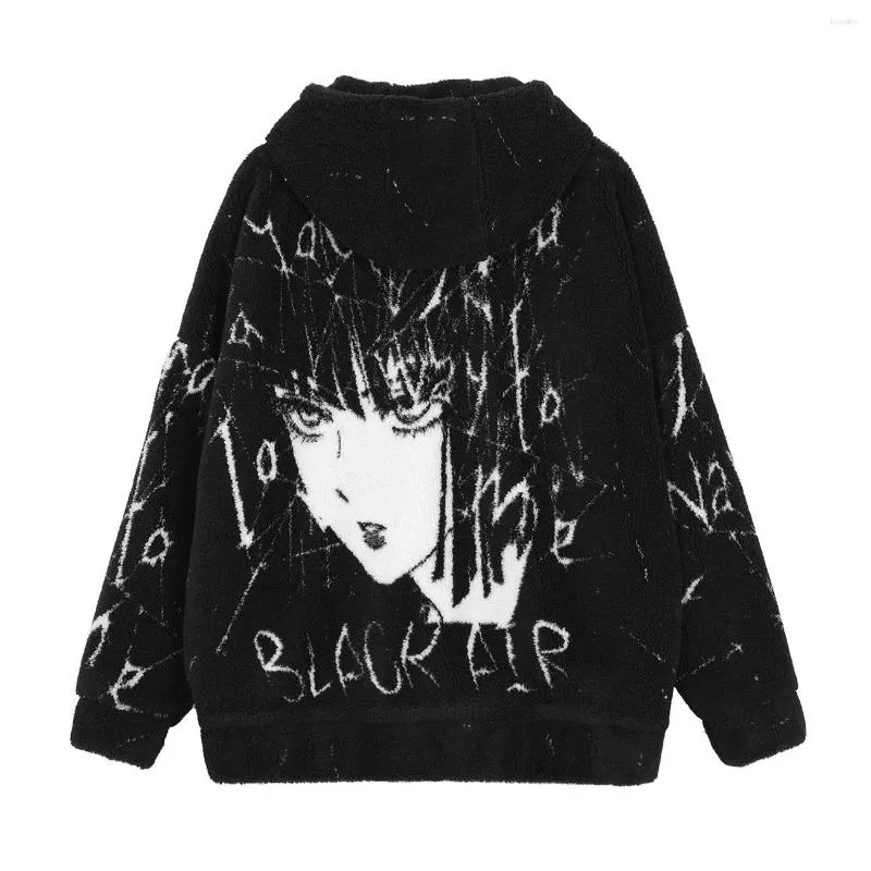 Mäns ner Lacible Hip Hop Tjock Parka Jacka Men Streetwear Anime Girl Graffiti Full Zip Coat Winter Harajuku Fleece Outwear