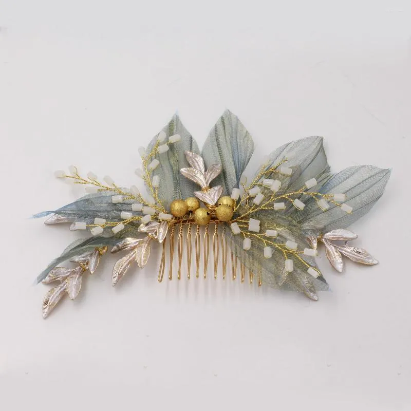 Headpieces HP053 Fresh Wedding Bridal Headpiece Organza Leaf Ceramic Beads Bridesmaid Hair Comb Women Pageant Birthday Gift Accessories