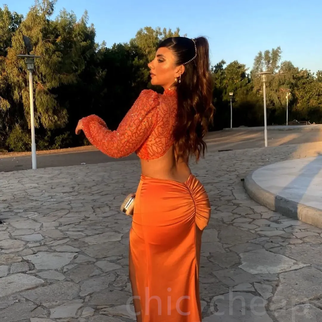 2023 Arabic Aso Ebi Orange Mermaid Prom Dresses Two Pieces Sexy Evening Formal Party Second Reception Birthday Engagement Gowns Dress ZJ1565