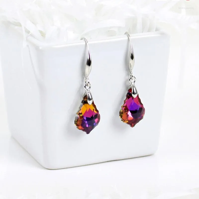 Boucles d'oreilles pendantes cristal multicolore femme simple à la mode tempérament bijoux cadeau d'anniversaire