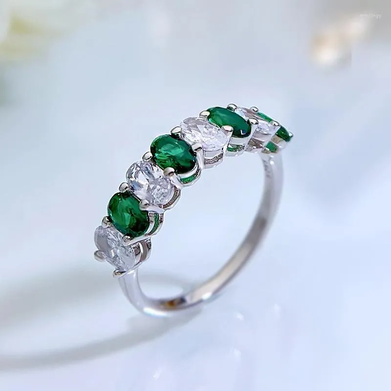 Clusterringen luxe zilver 925 sieraden bruiloft groene witte kristallen diamant boete voor vrouw verlovingsverjaardagsgeschenken
