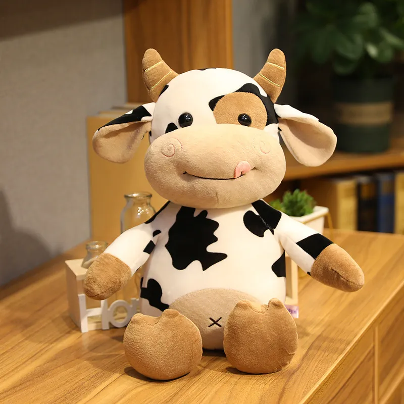 만화 우유 소 플러시 장난감 귀여운 시뮬레이션 소 동물 봉제 인형 부드러운 스웨터 소 암소 베개 생일 선물 LA549