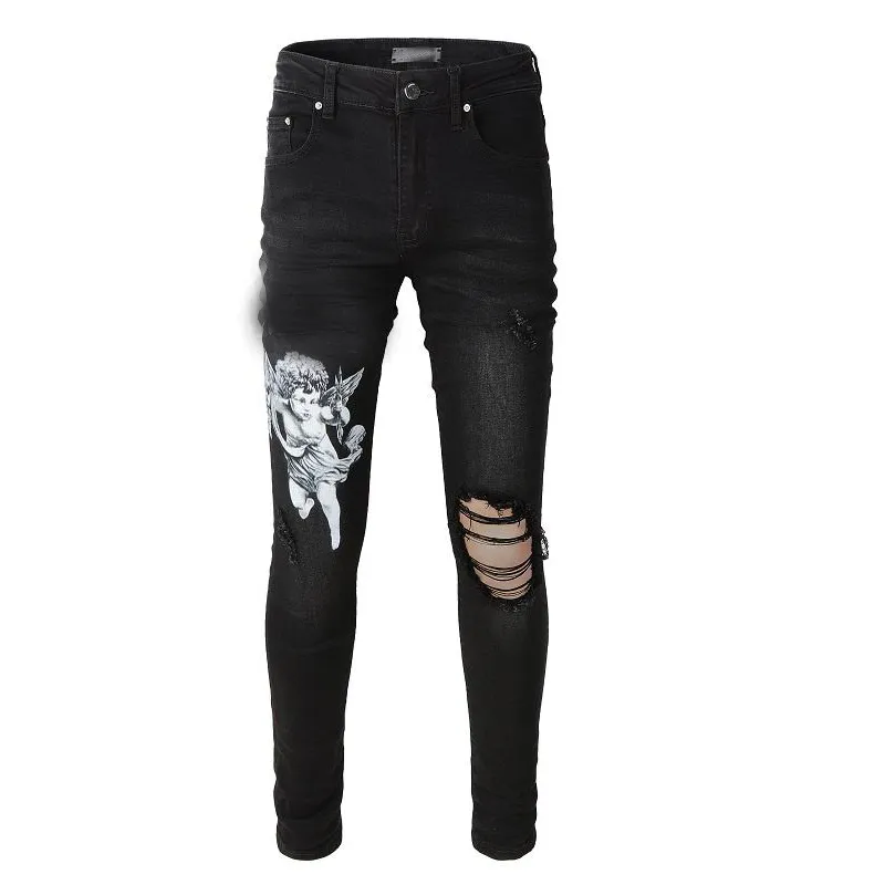 Herrenjeans 2023 New Crystal Thrasher Jean Tactical Cargo Herren Slim Distressed Denim Designerhose mit Löchern, Buchstaben, zerrissen, zerfetzt, Knie zerrissen