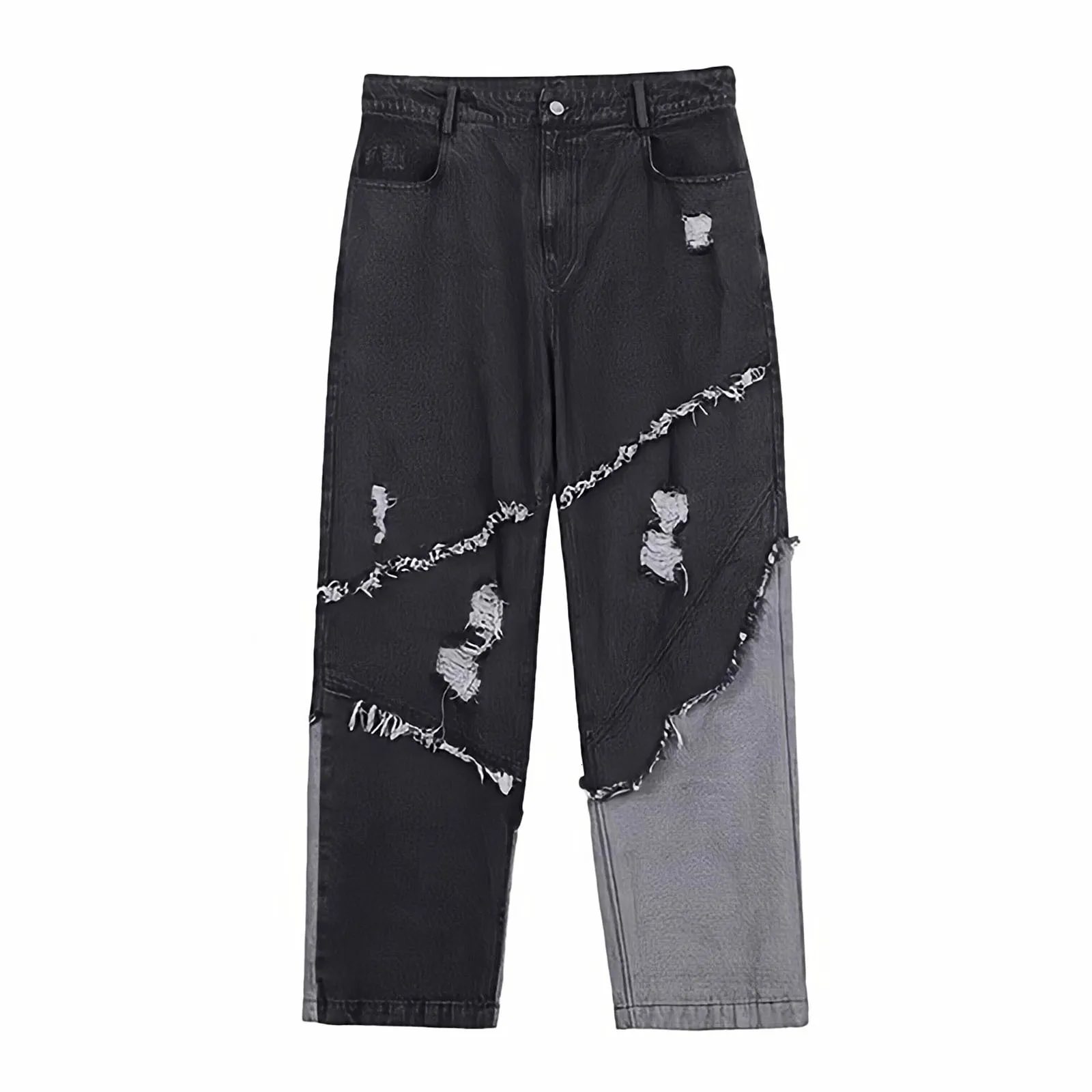 Jeans pour hommes Gland Noir Baggy Droite Large Jambe Cargo Pantalon Homme Streetwear Harajuku Style Vintage Lavé Déchiré Denim Pantalon 230311