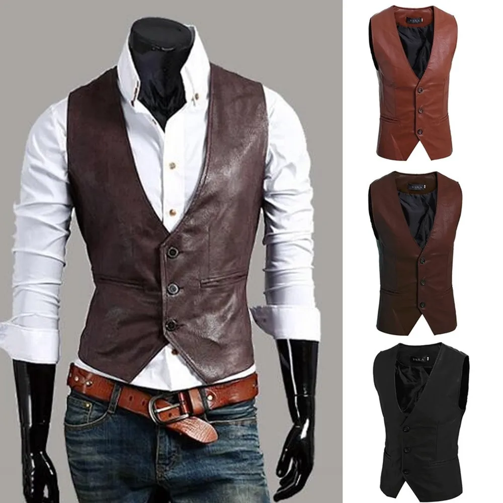 Men's Vests ZOGAA men's vest simple and versatile leather slim fit 230311_voghion.com