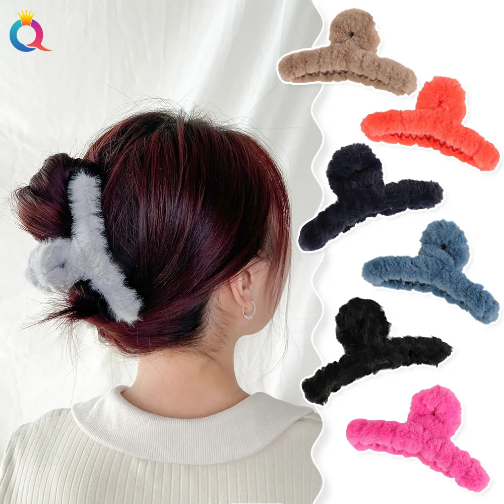 Fermaglio per capelli in nastro di velluto peluche Elegante 11 cm Forcine in acrilico di grandi dimensioni Clip in pelliccia sintetica Barrette Copricapo di granchio per le donne Accessori per capelli per ragazze 1907