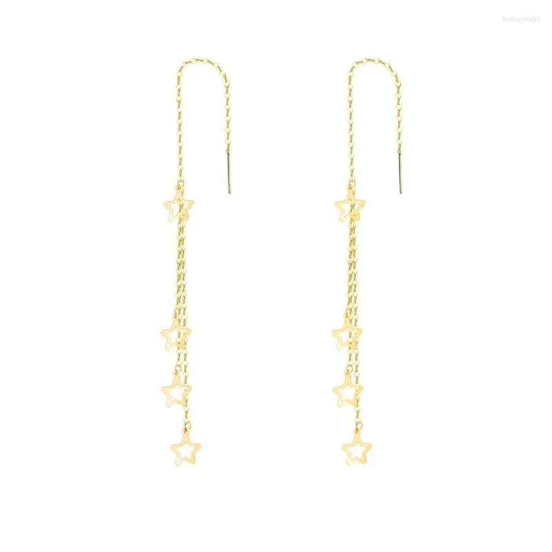 أقراط Dangle Zhixi Real 18K Gold Drop Jewelry Pure AU750 FIED STAR FUDER