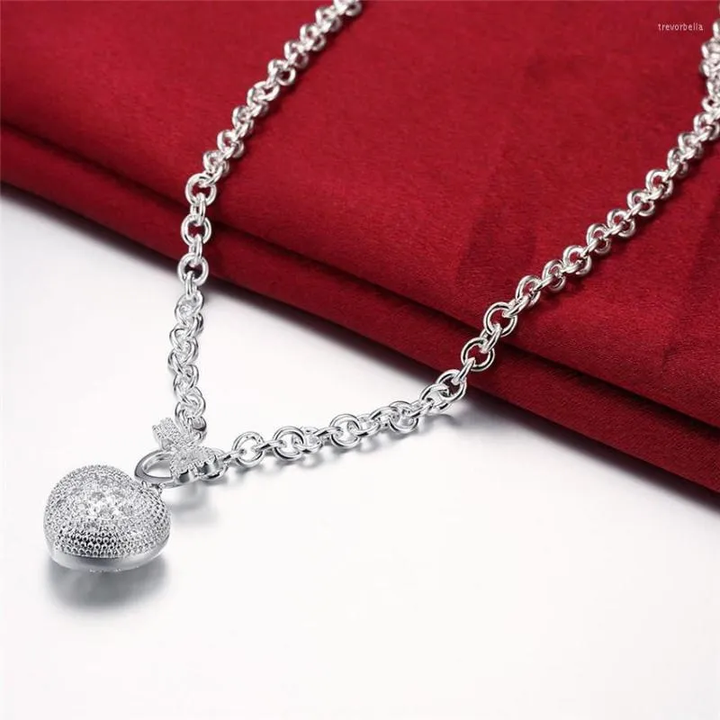 Kettingen Zilveren Ketting Sieraden Bedel 18 Inch Glanzende Kristallen Hartsleutel Voor Vrouwen Kerstcadeau