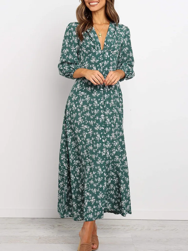 Casual Dresses Long Dress Floral Print Lantern Sleeve Kjol A-Line Overdimensionerad mantel Spring Summer Korea Elegant Vintage Dresses for Women 230313