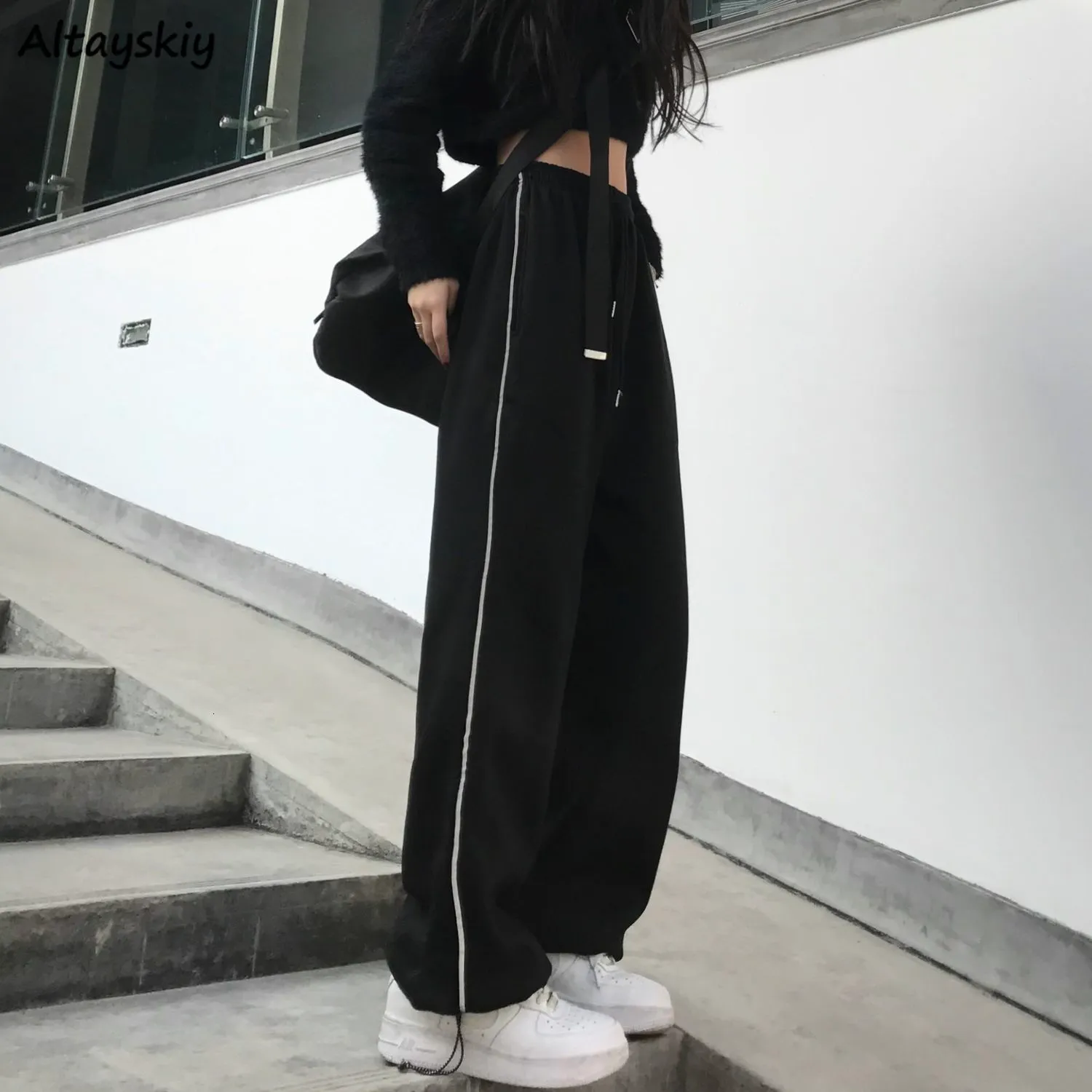 Womens Pants Capris Casual Pants Women Bundle Feet Trousers Design Loose Wide Leg Drawstring Streetwear Joggers Ulzzang BF Allmatch 230313