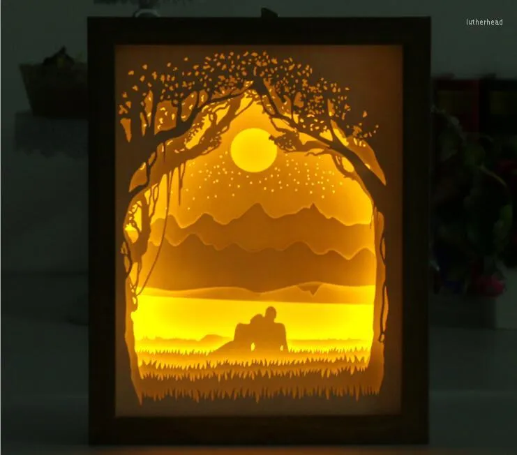 Luci notturne Lampada da intaglio in carta 3D Lampada da scultura a LED USB per soggiorno Camera da letto Promozione Regalo di nozze di compleanno