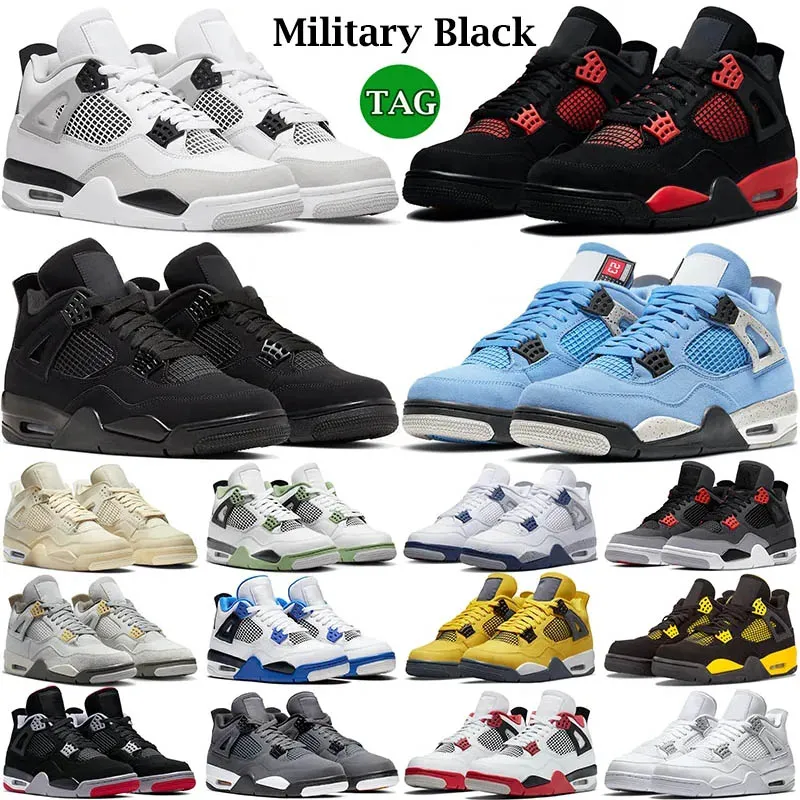 Jumpman 4 retro basketbalschoenen 4S MILITAIRE ZWART KAT UNIVERSITEITEN BLAUW TOUR GELLAAM KAWS Paarse metallic Bred Women White Oreo Designers Sneakers Outdoor 36-47