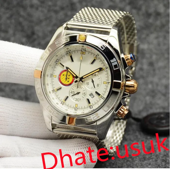 رجال كرونومات باتوويل جودة مراقبة الجوية Navitimer chronograph Quartz Two Tone Blue Dial 50th Anniversary Men Watch Steel Strap Wristraps Wristwatches