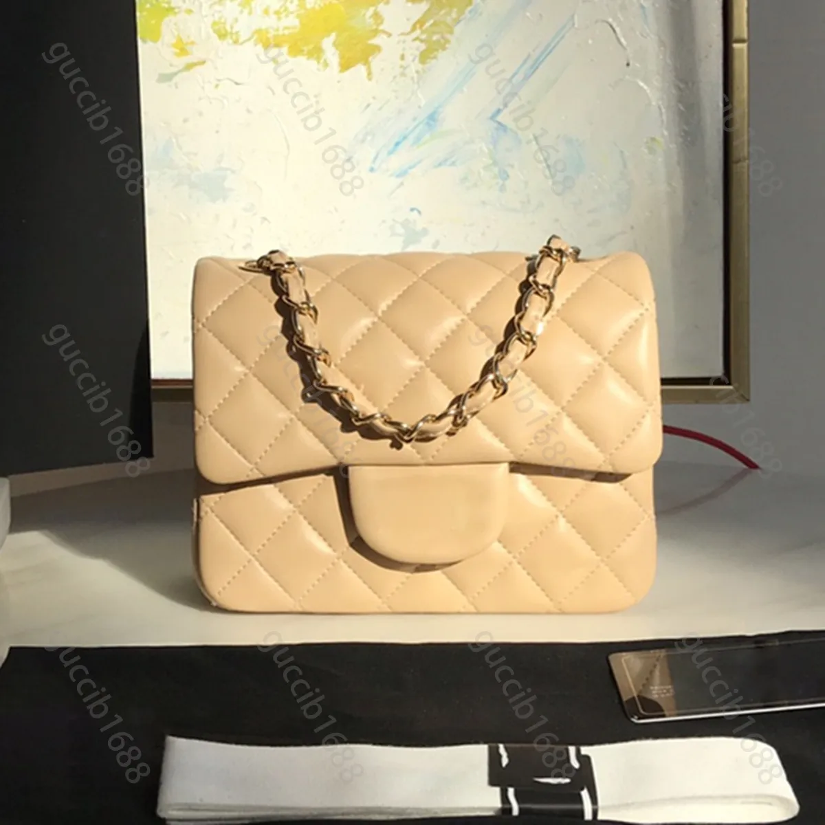 10A Mirror Quality Classic Quilted Square Flap Bag 17cm Mini Designer Womens Handbag Cuero real Caviar Lambskin Black Purse Crossbody Shoulder Gold Chain Box Bags
