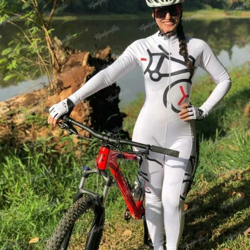 Ensembles de course Combinaison de cyclisme pour femme Pantalon à manches longues Vélo Singes Sport de plein air Équipe Vélo 9D Gel Pad Pédale Vêtements Monos Mujer