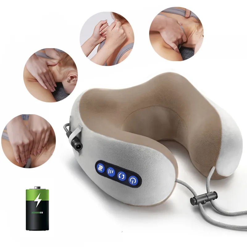 Massera nackkudde Electric Neck Massager U -formad kudde multifunktionell bärbar axel Cervikal Massager Travel Hembil Relax Massage 230313