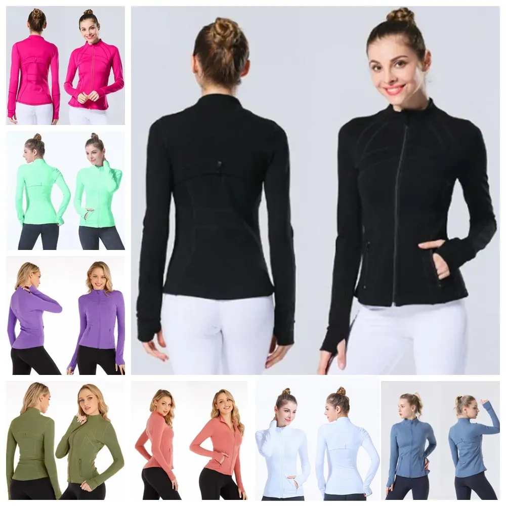 Giacca da yoga Donna maniche lunghe Giacche Definisci allenamento Cappotto sportivo Abbigliamento fitness Ragazza Abbigliamento da jogging Quick Dry Top Solid Zip Up Lady Felpa Sportwear Donna