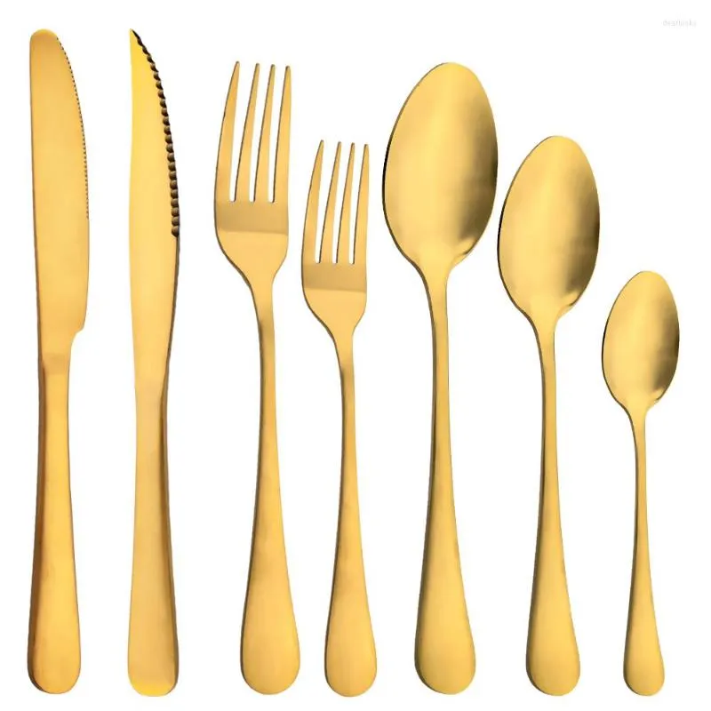 Sinwerk stelt Ajoyous 7 stks gouden set matte steak mes vork koffielepel lepel flatwerk roestvrij staal keuken servies bestek