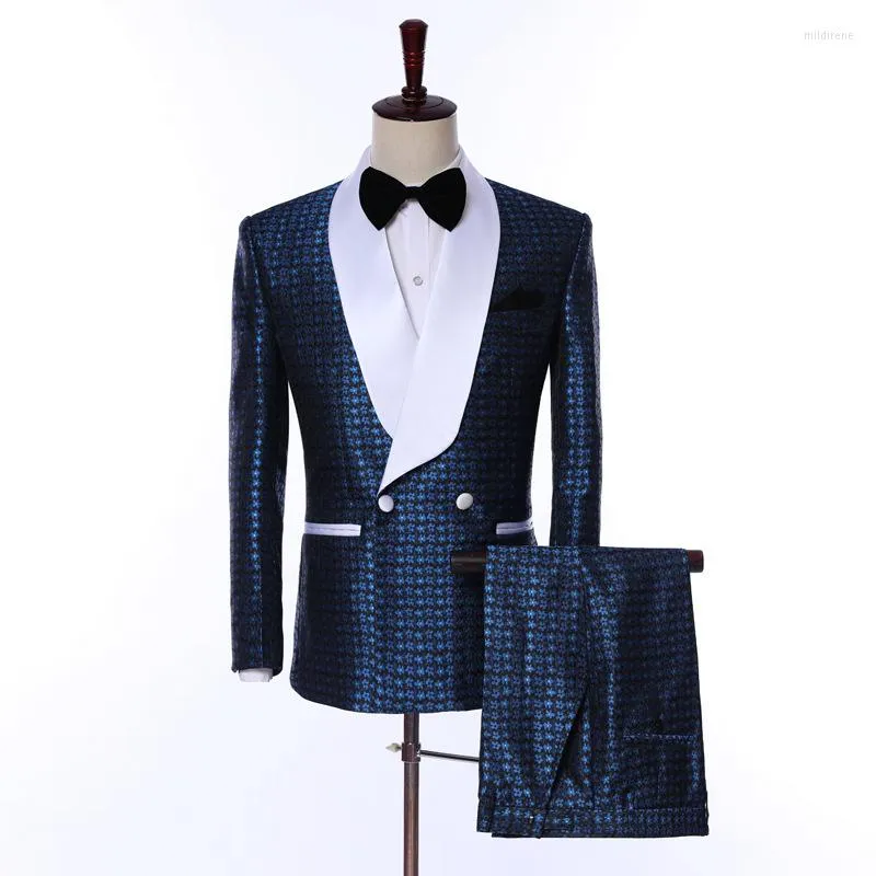 Ternos masculinos Terno comercial traje formal vestido de frutas verdes masculino azul coreano Casual Man Banquet Dress