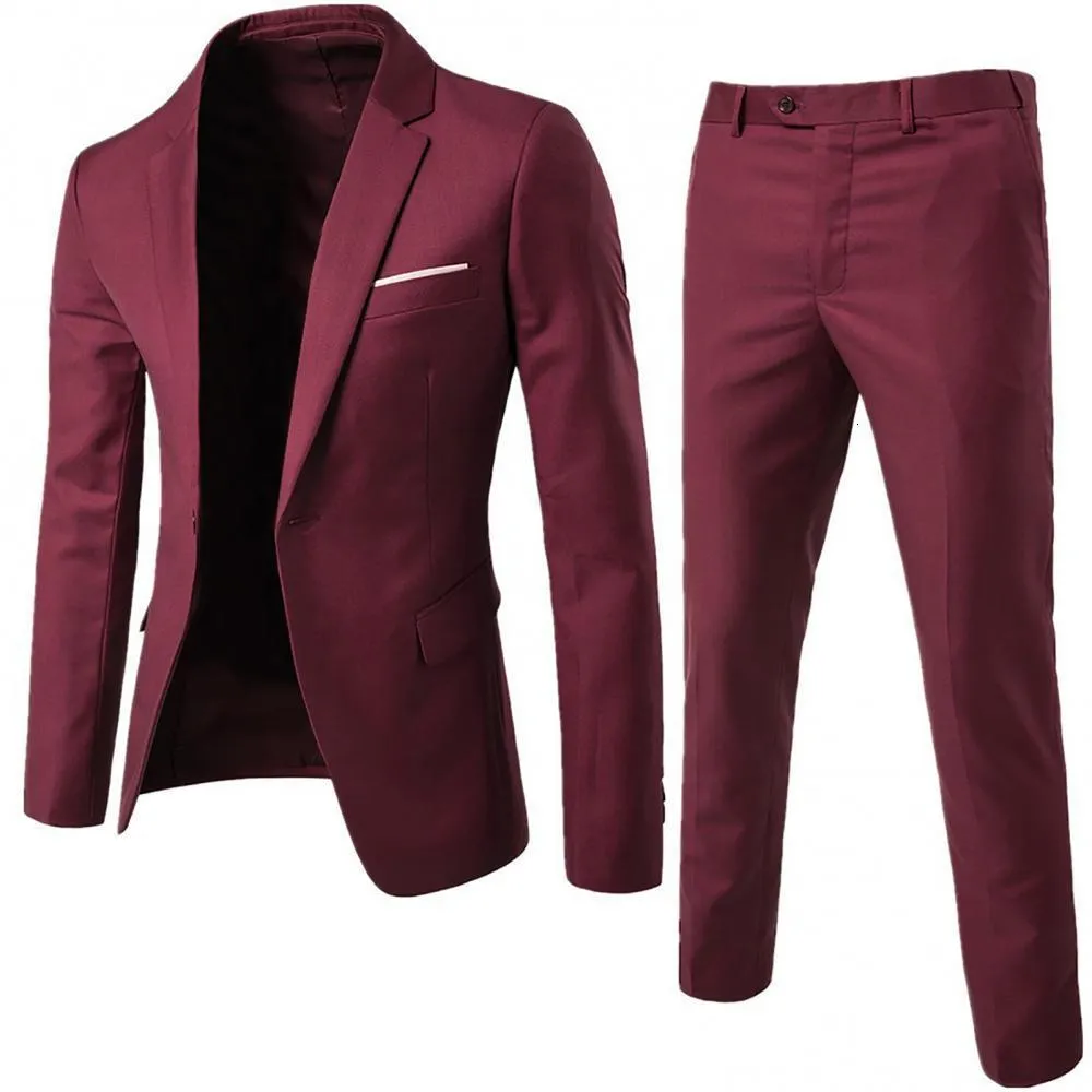 Costumes pour hommes Blazers Ensemble formel Style coréen Revers Slim Single Breasted Business Wedding Blazer Pantalon terno masculino 230313