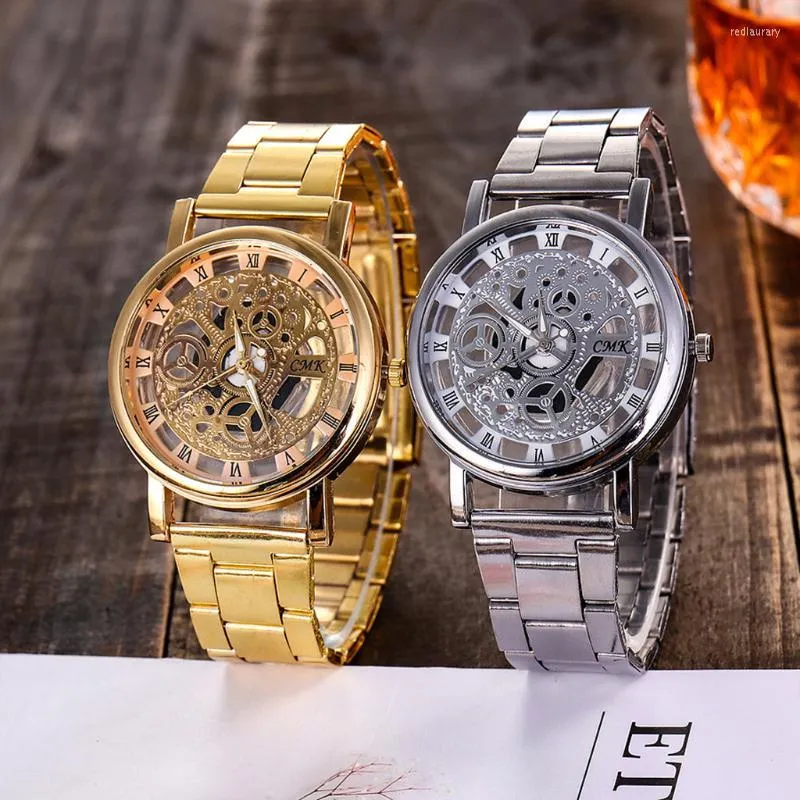 Wristwatches Fashion Silver Golden Luxury Hollow Steel Watches Business Wristwatch Clock Retro Ultra Thin Watch Men Montre Pour Homme #N03