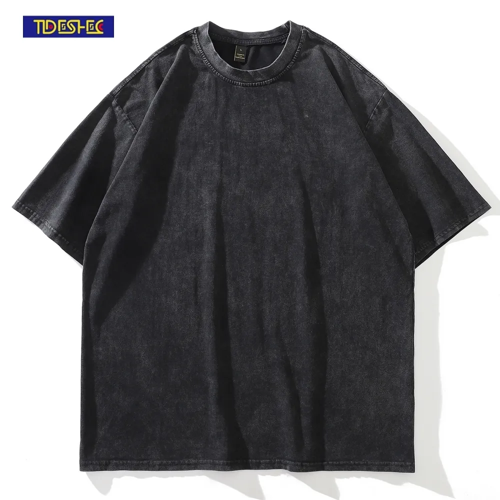 男性s tシャツharajuku tシャツは収縮変形洗浄された苦しみtシャツ夏の特大の短い袖のソリッドティー230313