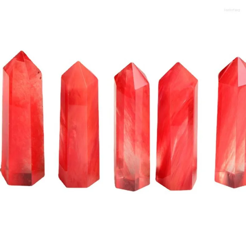 Decorative Figurines Quartz Crystal Red Smelting Wand Point Polished Gemstones Tower Healing Reiki Decoration Stones