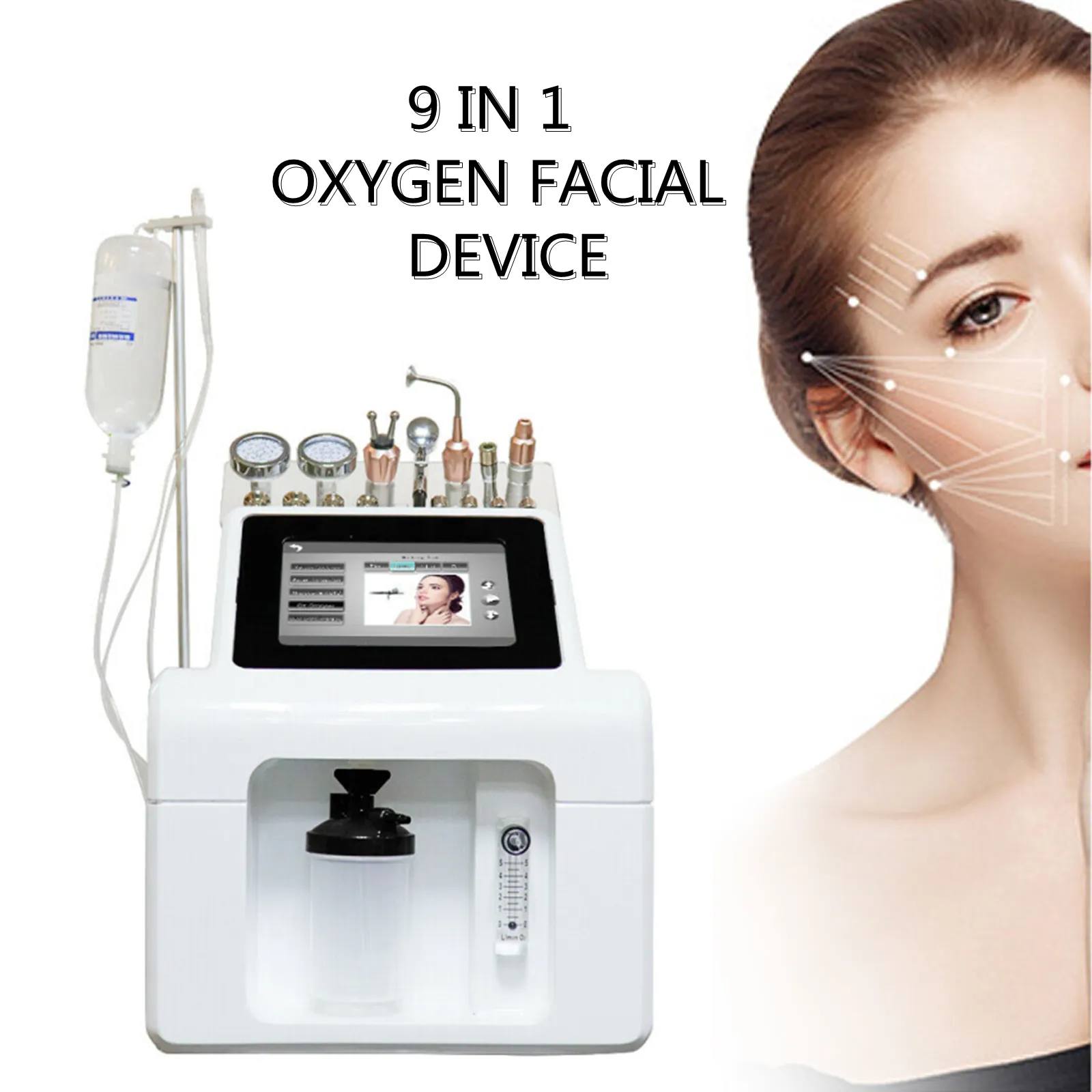 Desktop 9 i 1 Syre Jet Spray Microdermabrasion Ansiktsmaskin