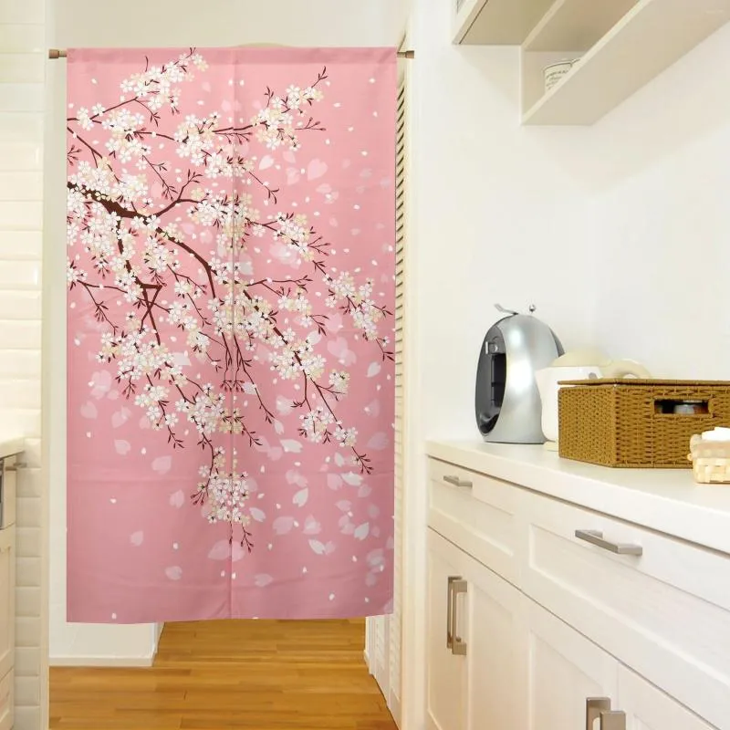 カーテン日本風のドアピンクの桜の飾りキッチンリビングルームのためにぶら下がっていますノーレン