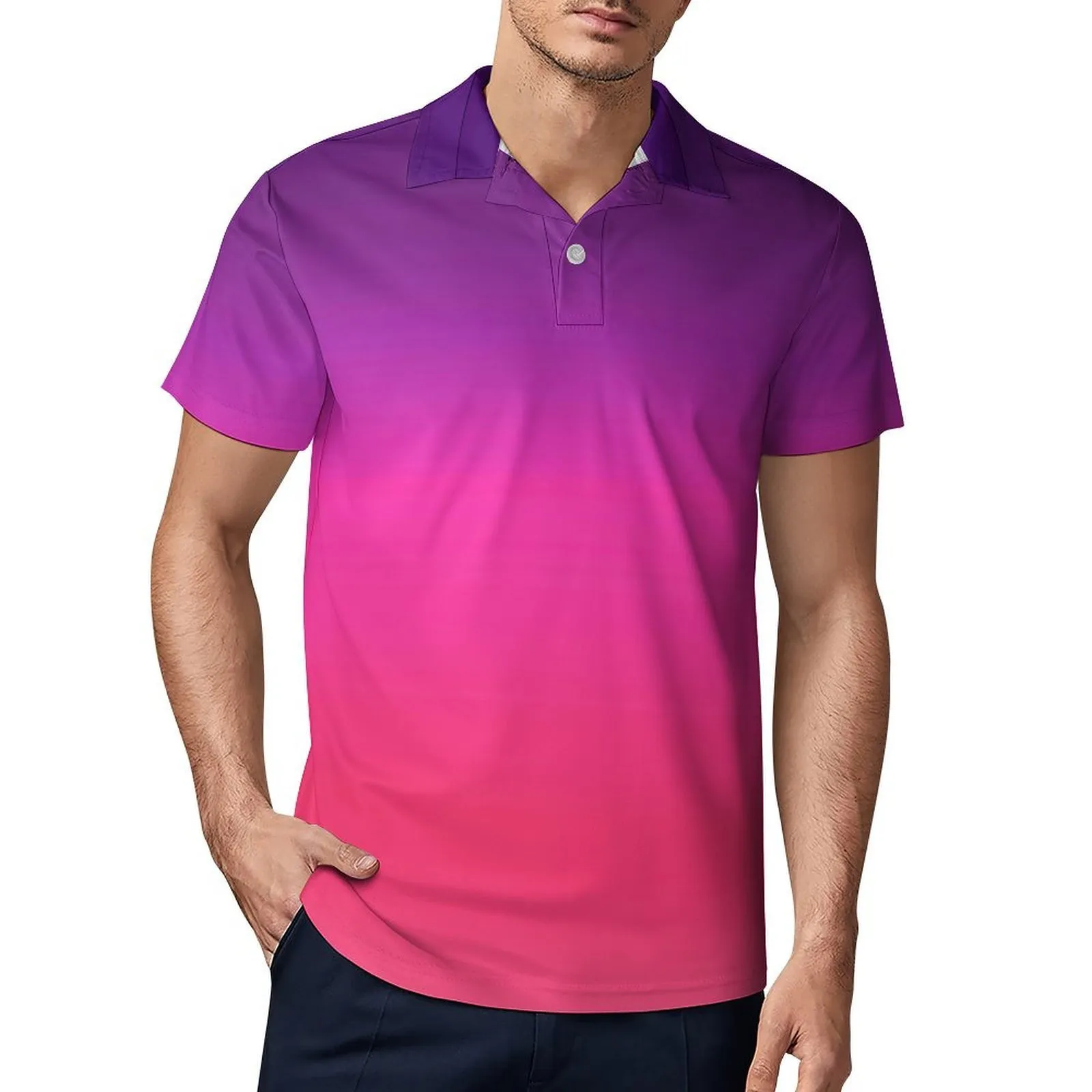 T-shirt da uomo Ombre Abstract Polo Camicia casual neon viola e rosa T-shirt moda quotidiana Uomo manica corta Colletto rovesciato Polo-shirt 230313