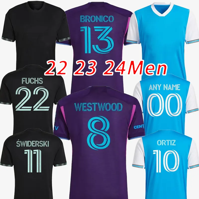 22 23 シャーロット FC SWIDERSKI 男性サッカーユニフォーム 2022 2023 フックス・ベンダー・オルティス・アルシヴァル・ルイズ・ウォークス・アーマーホームアウェイ白連名バージョンシャツ大人のユニフォーム