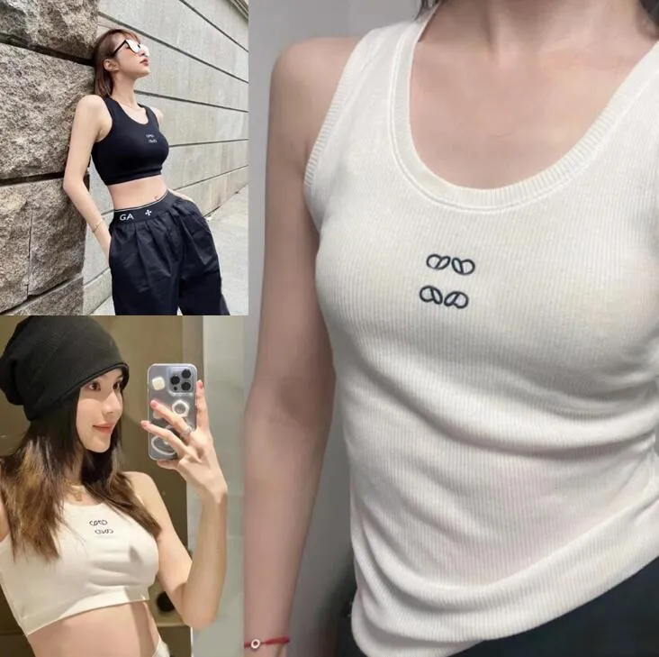 Camisola Original estándar con bordado clásico para mujer, tirantes de algodón puro tejidos de gama alta, camiseta corta Sexy