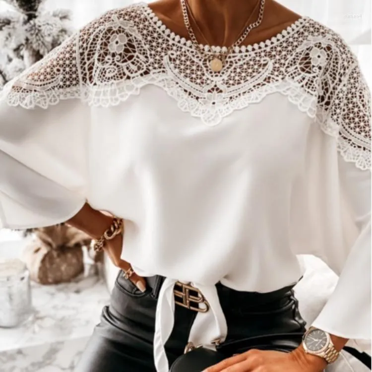 Women's Blouses The Spring And Autumn Period Lace Long-sleeved Shirt Woman Pure Color Commuter Coat Round Collar Small Unlined