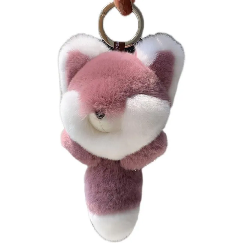 巨大なRex Rabbit Fur Keychain Monster Pompom Doll Keyring Bag Car Charm Pendant Fox with Metal Claw232K