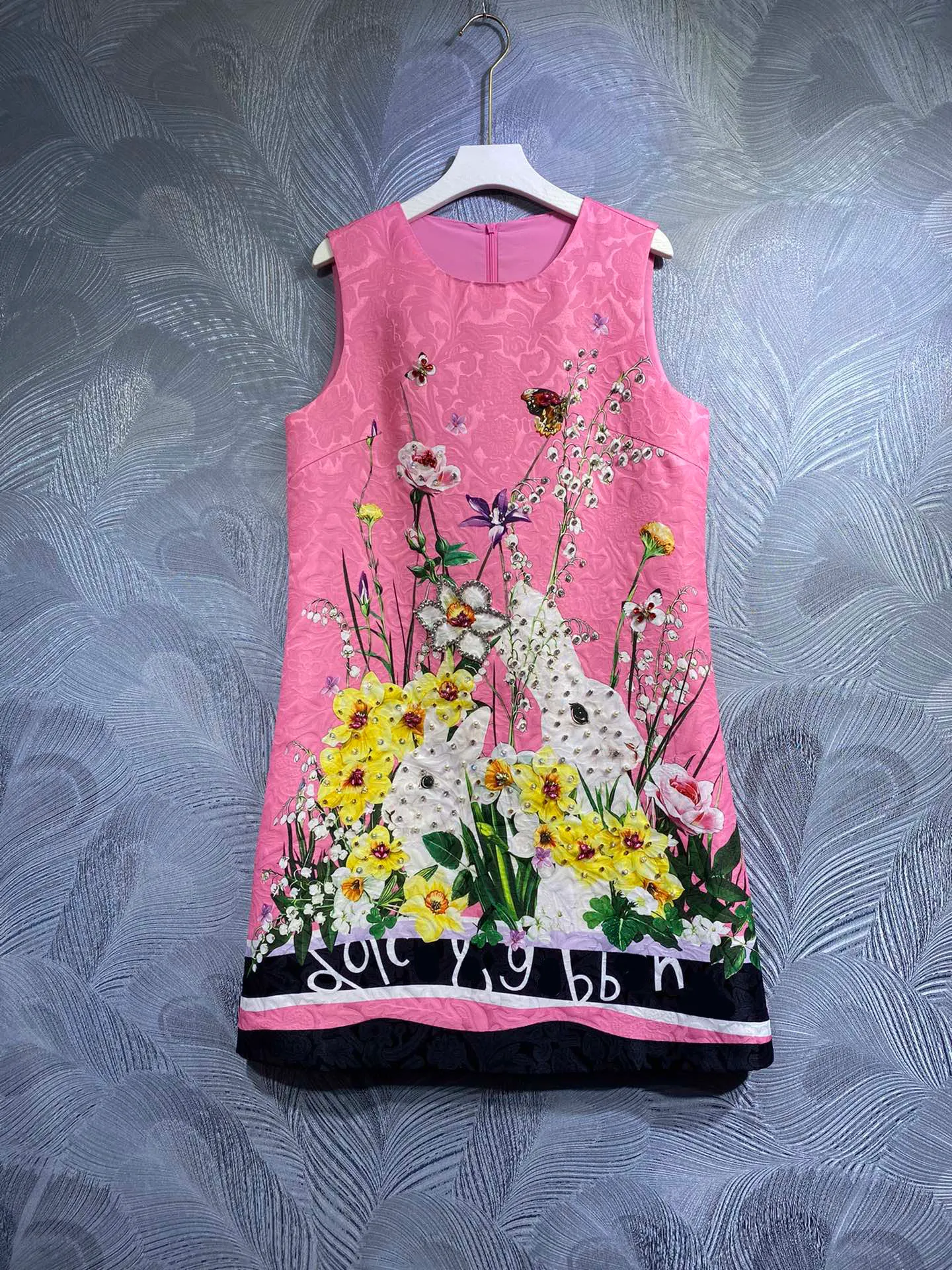 Vestido designer de moda animal flor impressão artesanal frisado primavera/verão 2023 manga curta solta em torno do pescoço vestido monocromático S-XL