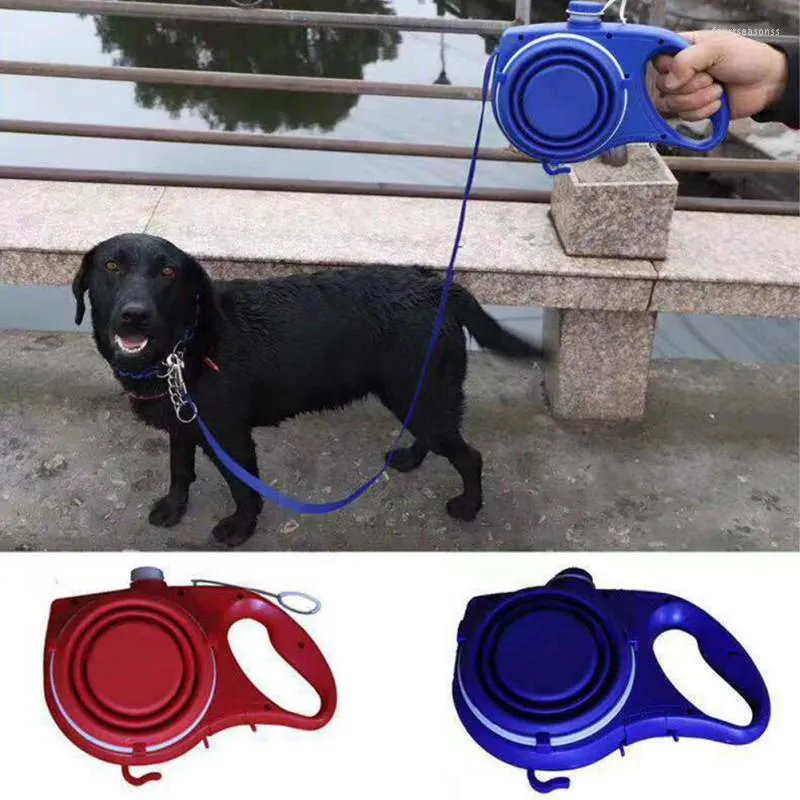 Colliers pour chiens Laisse rétractable 3 en 1 Portatbale Pet avec bol pliant Distributeur de sacs à ordures pour petits chiens de taille moyenne