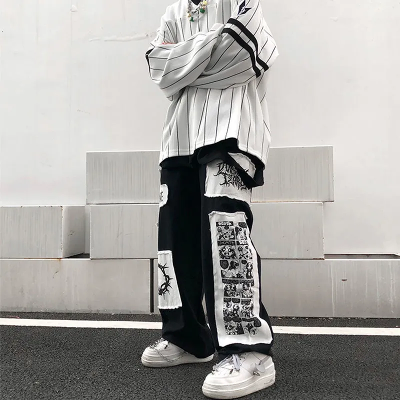 Herrenhosen Frühlings- und Herbst -Cartoon -Patch Großgröße Hosen Männer in Mode High Street Lazy Harajuku Cargo Hosen Streetwear Casual Jogger 230313