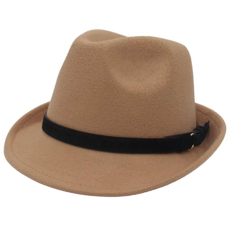 Chapéu vintage Fedora com o cinto homens homens sentiram boné de luxo senhoras pequenos chapéus de cowboy festas de casamento preto igreja do derby top capuz