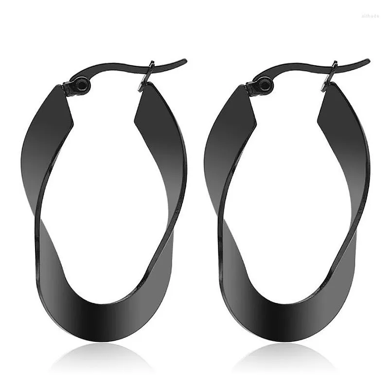 Hoop Earrings 40 MM Fashion Titanium Steel For Women Men Wave Oval Black//Gold Color Ear Jewelry Accessories Gifts