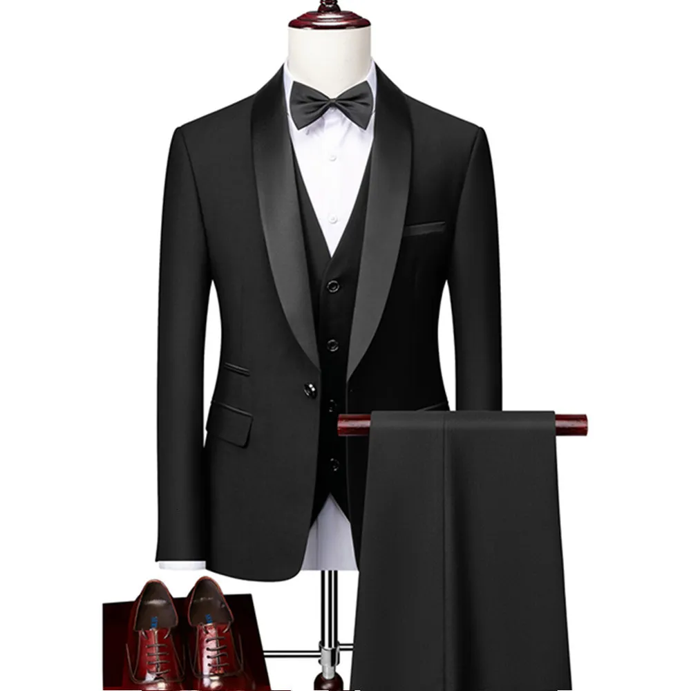 Mens Suits Blazers Men Skinny 3 Pieces Set Formal Slim Fit Tuxedo Prom Suit Male Groom Wedding Blazers High Quality Dress Jacket Coat Pants Vest 230313