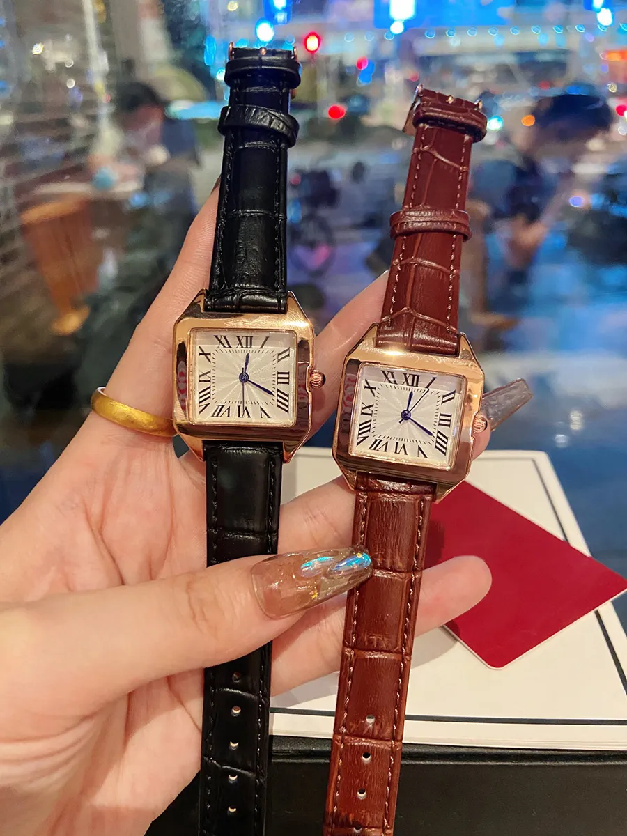 Mode Full Brand Pols Horloges Women Ladies Girl Square Style With Luxury Logo Leather Riem Quartz Tank klok CA 87