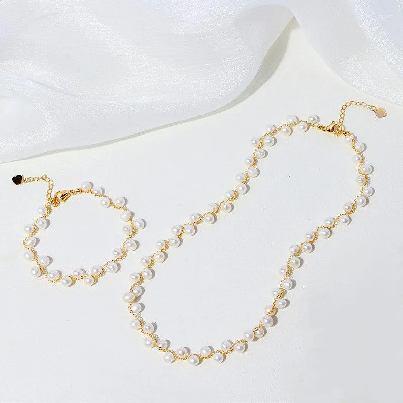 Halsbandörhängen sätter 2st per lyx Natural Pearl Korean Ins Chokers Armband Smycken Lady Costume